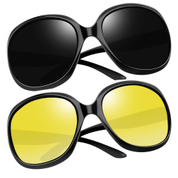 Óculos de Sol Feminino Polarizados com Proteção UV, Joopin D05, 2 Unidades, Preto e Preto Amarelo