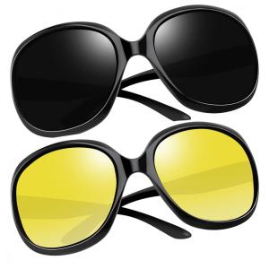 Óculos de Sol Feminino Polarizados com Proteção UV, Joopin D05, 2 Unidades, Preto e Preto Amarelo