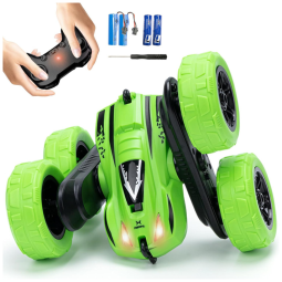 Mini Carro de Controle Remoto Veloz RacingFun, Veículo RC Dupla Face 360° com Faróis LED, Brinquedo Recarregável Off-Road p/ Meninos de 5