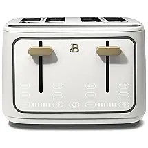 Torradeira elétrica de pão 4 fatias Beautiful Branca, 1800W, slots extralargos, display touch, funções bagel e congelados, aço inox, 110V