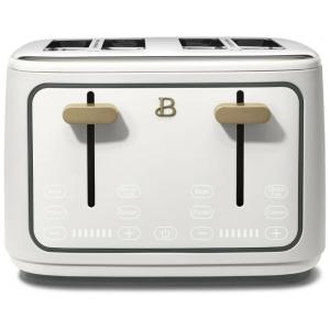 Torradeira elétrica de pão 4 fatias Beautiful Branca, 1800W, slots extralargos, display touch, funções bagel e congelados, aço inox, 110V