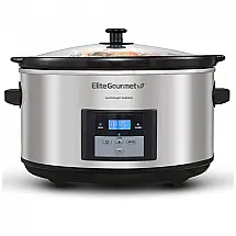 Panela Elétrica Digital 8L Programável com Temporizador Ajustável, Aço Inoxidável, 110V 280W, ELITE GOURMET MST 900D, Prateado