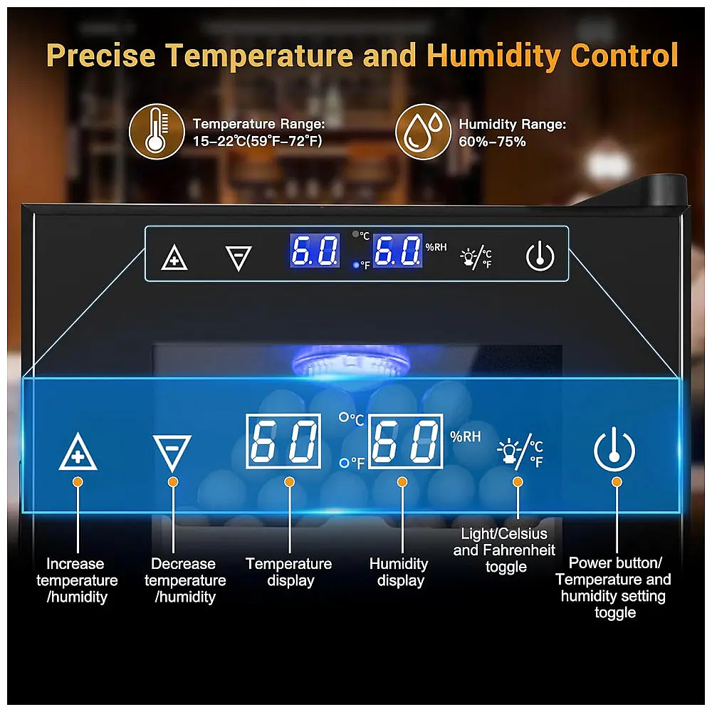 Humidor Elétrico Velieta 35L Aço Inoxidável Termostático 250 Charutos Controle Digital 115V — foto 3