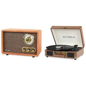 Toca Discos Portátil Bluetooth de 3 Velocidades e Rádio AM/PM Retro com Alto Falantes Embutidos, Victorla, Marrom