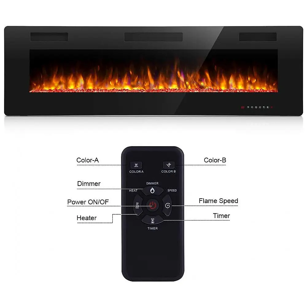 Lareira Elétrica de Embutir A45x152L com Controle Remoto e Digital, Luz LED, Chamas Multicolorida e Temporizador, 1500W, 110v — foto 3