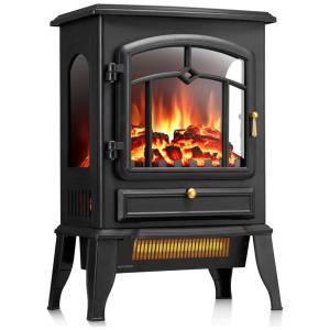 Lareira Elétrica Portátil com Termostato e Efeitos de Chama Realistas em 3D, 110V 1500W, RWFLAME, Preta