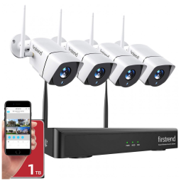 Sistema de Câmera de Segurança sem Fio 8 Canaus 1080p 2MP 1 TB HDD 4 Câmeras, Firstrend W843M1T XM