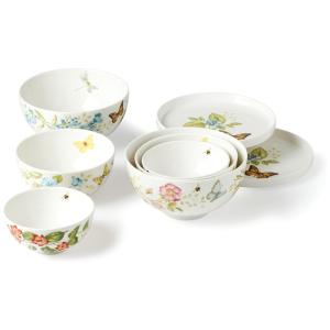 Conjunto de Tigelas Multiuso com 8 Peças, Tema de Borboletas, Material de Porcelana e Formato Redondo, Lenox 892493, Branco Colorido
