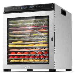 Desidratador de Alimentos YASHE 12 Bandejas - 1300W, Controle Digital, Aço Inoxidável