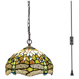 Luminária Pendente Tiffany MQYXH Dragonfly Amarela e Branca em Vidro Colorido Artesanal - 30x30x470 cm