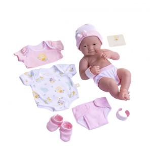 Bebê Recém-Nascido Newborn, Kit de Presente com 8 Itens para Boneca Bebê La Newborn da JC Toys - 35,56 cm, Realista e Sorridente