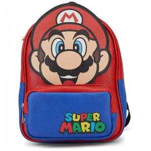 Mochila Escolar Infantil 26cm Nintendo Super Mario para Crianças, Vermelho e Azul