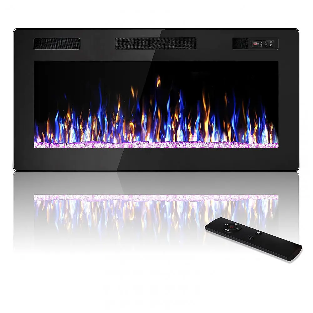 Lareira Elétrica VENDORZ 91x46cm 1500W 12 Cores LED Timer Embutir 110V