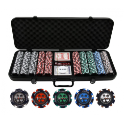 Maleta de Poker com 500 Fichas de Argila Numeradas para Texas Holdem 13g, Versa Games, Preta