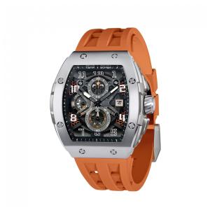 Relógio Masculino Analógico Quartzo a Prova dÁgua 50M com Cronógrafo, TSAR BOMBA TB 8211, Laranja e Prata