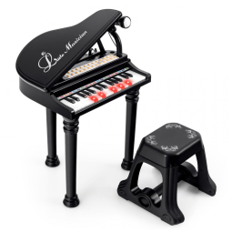 Piano Teclado Infantil com 31 Teclas, Banco, Microfone e Modo Ensino LED, Costzon, Preto