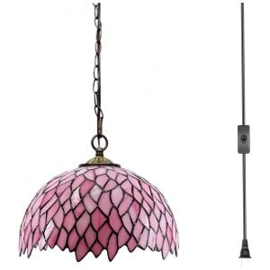 MQYXH Luminária Pendente Tiffany com Vidro Colorido Folha Rosa 30x30x470cm para Sala e Quarto