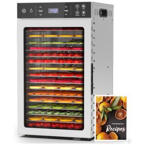 Desidratador de Alimentos HOPERAN Inox 800W com 12 Bandejas, Timer Ajustável e Controle Digital para Frutas, Carnes e Ervas