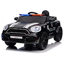 Carro Elétrico Infantil a Bateria Policial com Controle Remoto e Luzes, 12V, LUIBAS, Preto