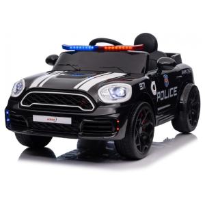 Carro Elétrico Infantil a Bateria Policial com Controle Remoto e Luzes, 12V, LUIBAS, Preto