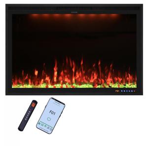 Lareira Elétrica Embutida Valuxhome 101,6 cm com Aplicativo, Tela de Toque, Controle Remoto e Cores Personalizadas, Aquecedor Interno