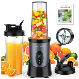 Liquidificador para Vitaminas com 2 Copos de 650mL e Tampas para Viagem, 110V 900W, KOIOS, Preto