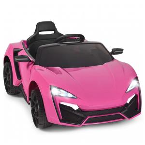 Carro Elétrico Infantil OLAKIDS Rosa 12V 4 Rodas Suspensão Porta Dupla Controle Remoto LED 3 Velocidades Música USB TF