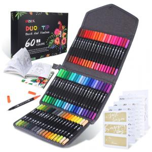 Conjunto de Canetas Artisticas 60 Cores com Ponta de Pincel Fino e Livro para Colorir, ZSCM