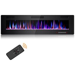 Lareira Elétrica Joy Pebble de 173 cm, Embutida ou de Parede, com Aquecedor 750/1500W, LED Touch, Controle Remoto, Timer, Chamas Ajustáveis