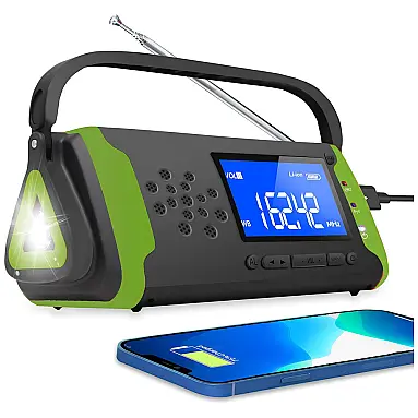 Rádio AM, FM, NOAA Manivela
