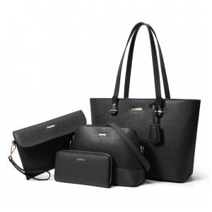 Conjunto de Bolsas Femininas em Couro Sintético 4 Peças com Carteira, Lovematch, Preto