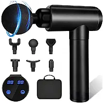 Massageador Pistola Elétrico Profissional Sem Fio 10 Acessórios 30 Velocidades Ultra Silenciosa, CHOLAS, Preto