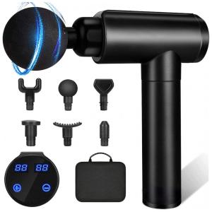 Massageador Pistola Elétrico Profissional Sem Fio 10 Acessórios 30 Velocidades Ultra Silenciosa, CHOLAS, Preto