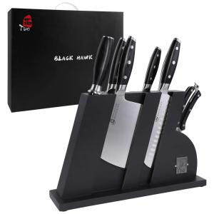 Conjunto de Facas em Aço Inoxidável com Bloco de Bancada, 8 Peças, TUO, Preto