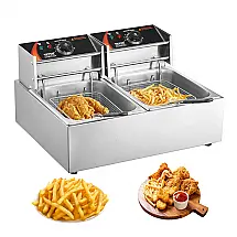 Fritadeira Elétrica Comercial VEVOR Dupla 2x6L Inox Controle de Temperatura 110V