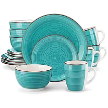 Aparelho de Jantar com 16 Peças Incluindo, Pratos, Bowls e Canecas em Cerâmica, Vancasso Bella, Azul Teal