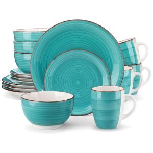 Aparelho de Jantar com 16 Peças Incluindo, Pratos, Bowls e Canecas em Cerâmica, Vancasso Bella, Azul Teal
