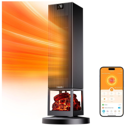 Aquecedor Elétrico Inteligente com Oscilação 80º, Luz Noturna, Temporizador 24H e Compatível com APP, 110V 1500W, GoveeLife, Preto