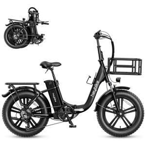 Bicicleta Elétrica Dobrável para Adultos até 77km com Bateria Removível e Amortecedor Duplo, 48V 500W, Heybike, Preta