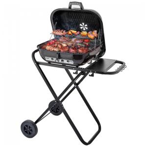 Churrasqueira a Carvão Portátil e Dobrável com Mesa Auxiliar, Cusimax, Preta