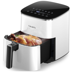 Fritadeira Elétrica Air Fryer 5.6L com 11 Funções Predefinidas, Display LED e Livro de Receitas, 110V 1750W, FABULETTA, Branca