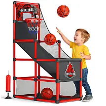 Cesta de Basquete Arcade Inclui Bola, Ideal Como Presente de Festa Para Pequenos Atletas de 3 a 9 Anos, BESTKID BALL, Vermelha