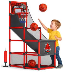 Cesta de Basquete Arcade Inclui Bola, Ideal Como Presente de Festa Para Pequenos Atletas de 3 a 9 Anos, BESTKID BALL, Vermelha