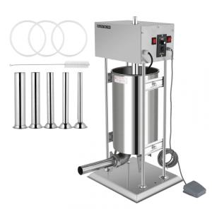 Embutidor de Linguiça Elétrico ROVSUN 15L Inox, Velocidade Ajustável, 40W, 5 Tubos, Pé Antiderrapante, Uso Residencial e Comercial