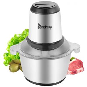 Processador de Alimentos, Aço Inoxidável 4 Lâminas Tigela 2 Litros 300 W, 110v, ZOKOP, Prateado