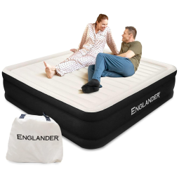 Colchão Cama Inflável Microfibra Bomba de Ar Embutida 213, x 182, x 50, ENGLANDER, Preto