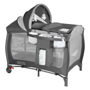 Berço Cercado Portátil 4 em 1 com Trocador para Recém Nascidos, Dossel Ajustável e Bolsa de Viagem, Kinder King, Cinza