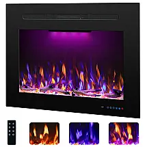 Lareira Elétrica Rodalflame 90x70cm 1500W Chamas 3D Cristais Embutir 110V