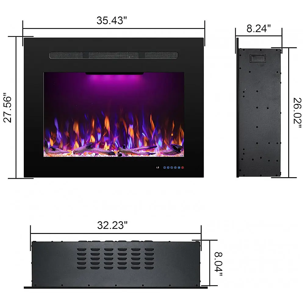 Lareira Elétrica Rodalflame 90x70cm 1500W Chamas 3D Cristais Embutir 110V — foto 2