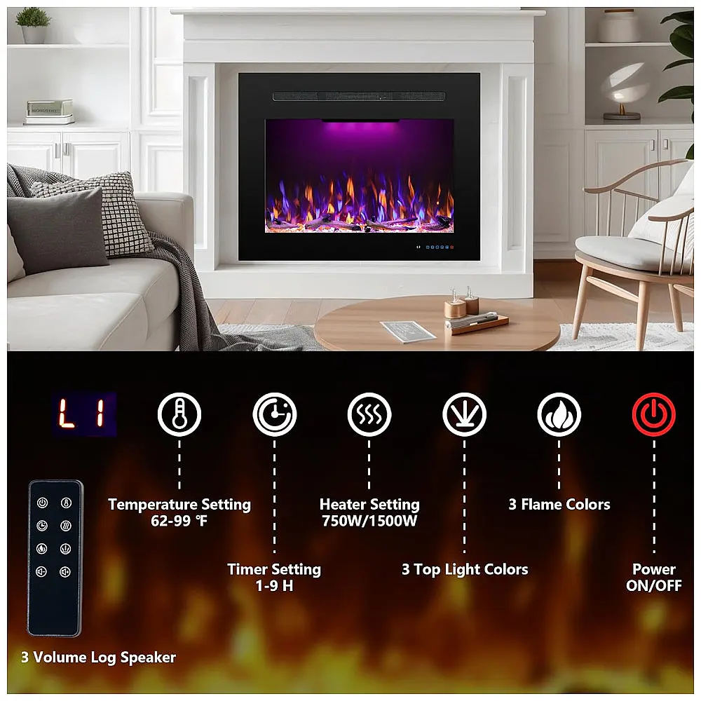 Lareira Elétrica Rodalflame 90x70cm 1500W Chamas 3D Cristais Embutir 110V — foto 3